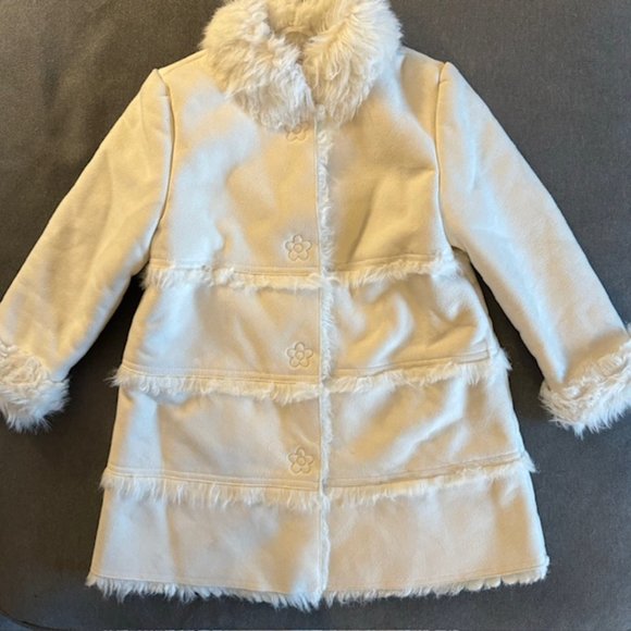 Vintage GYMBOREE Hide & Seek Ivory Shearling Fur Trim Coat 5 - Picture 1 of 13